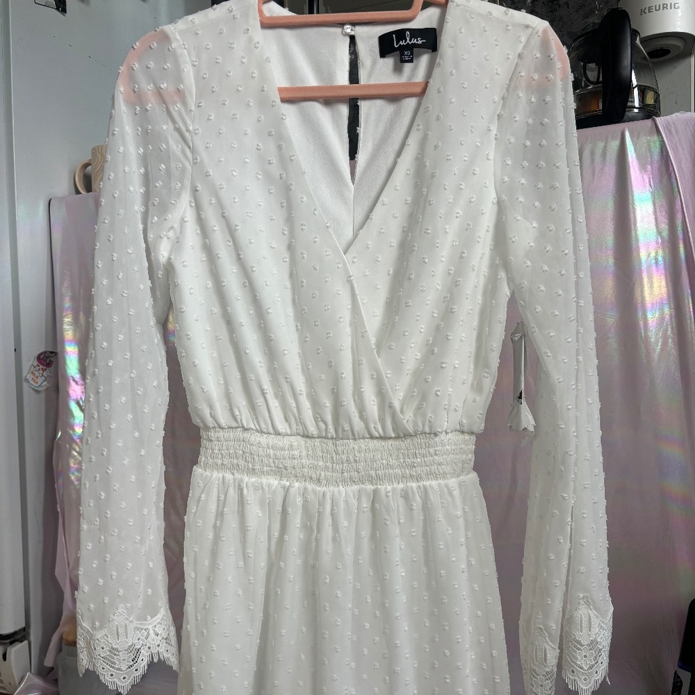 Lulus Meadowlake White Swiss Dot Lace Romper XS NWT